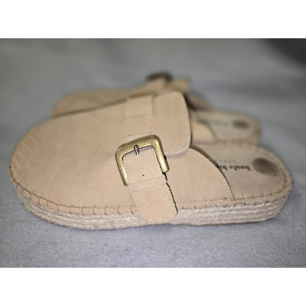 Haute Hippie Style Aria Suede Mule Espadrille Flats Tan Gold Buckle Women 9M